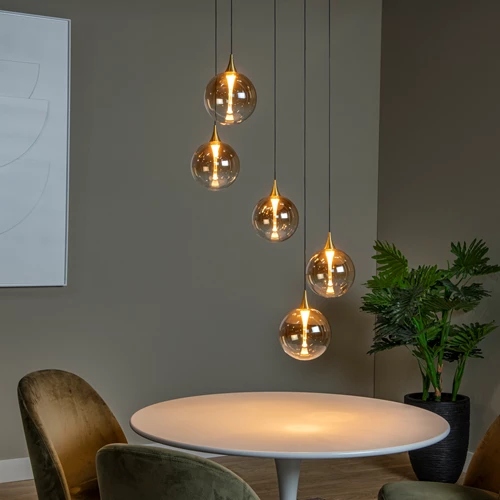 Lucide GISELA - Hanglamp - Ø 48 cm - LED Dimb. - 5x3,8W 2700K - Amber | Premium - sfeer 1